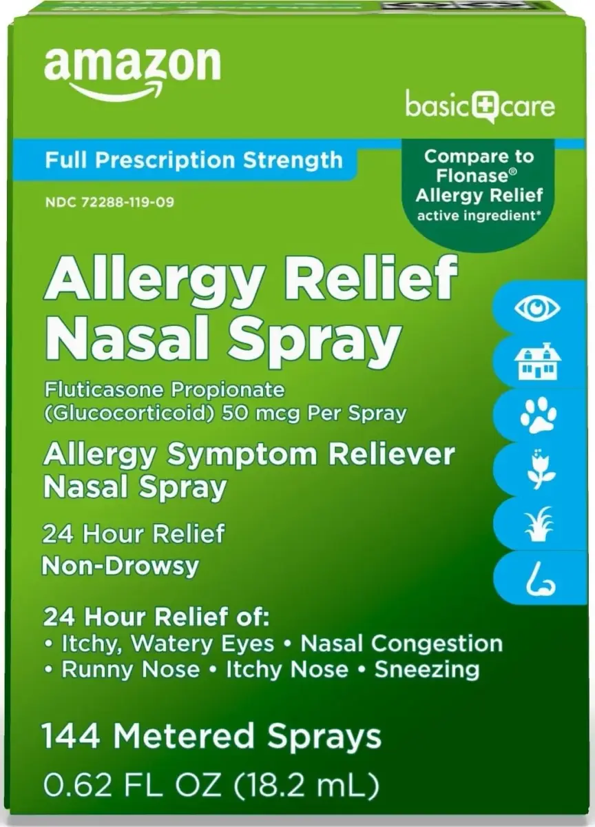 Amazon Basic Care 24-Hour Allergy Relief Nasal Spray 0.62 Fl Oz (18.3ml) | Fluticasone Propionate 50mcg Non-Drowsy - main product image