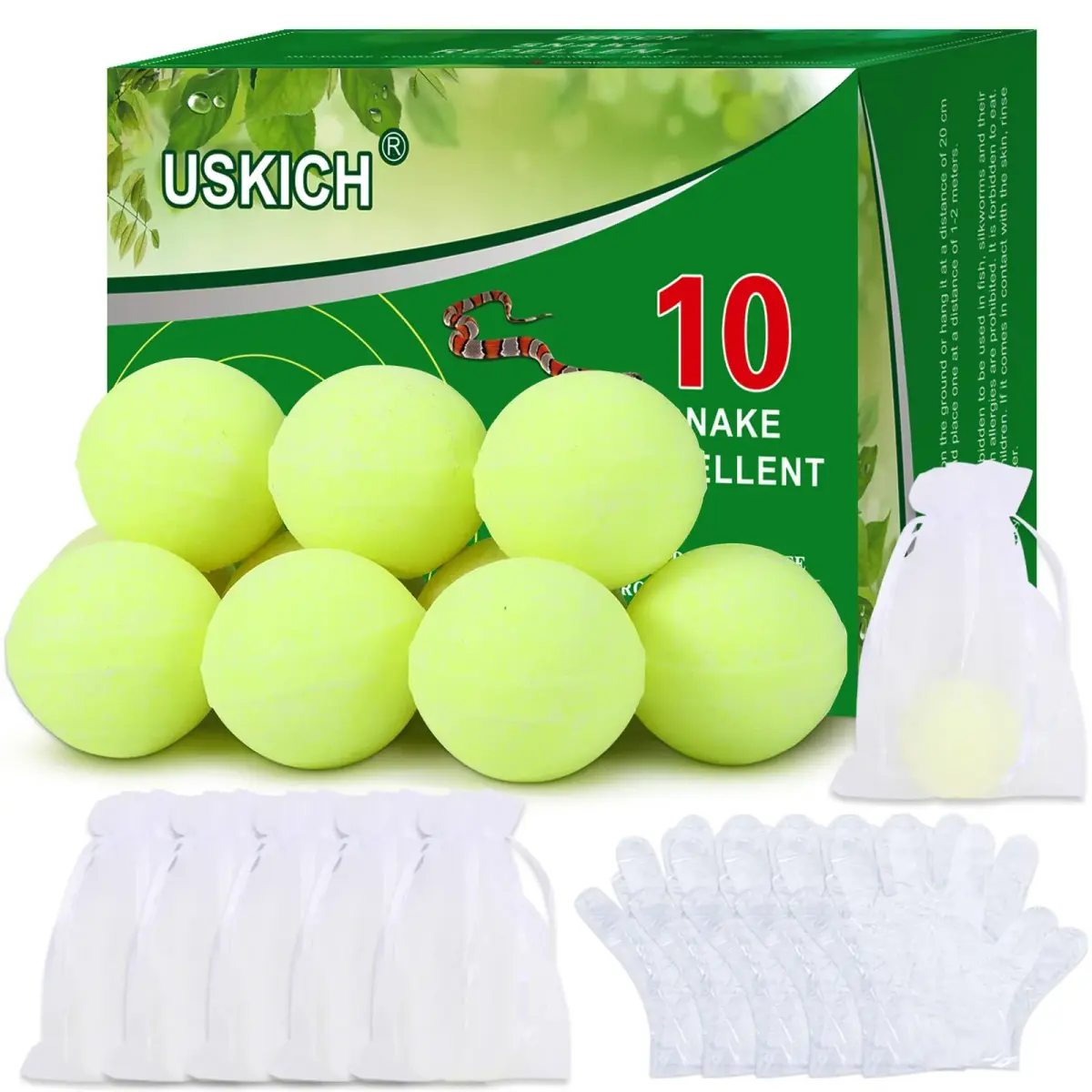USKICH Natural Snake Repellent Balls 10 Pack | Repels Snakes, Rats & Pests Outdoors & Indoors - main product image