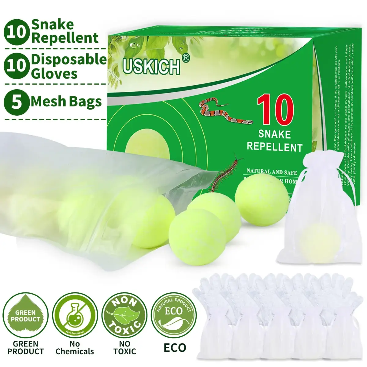 USKICH Natural Snake Repellent Balls 10 Pack | Repels Snakes, Rats & Pests Outdoors & Indoors - view 3