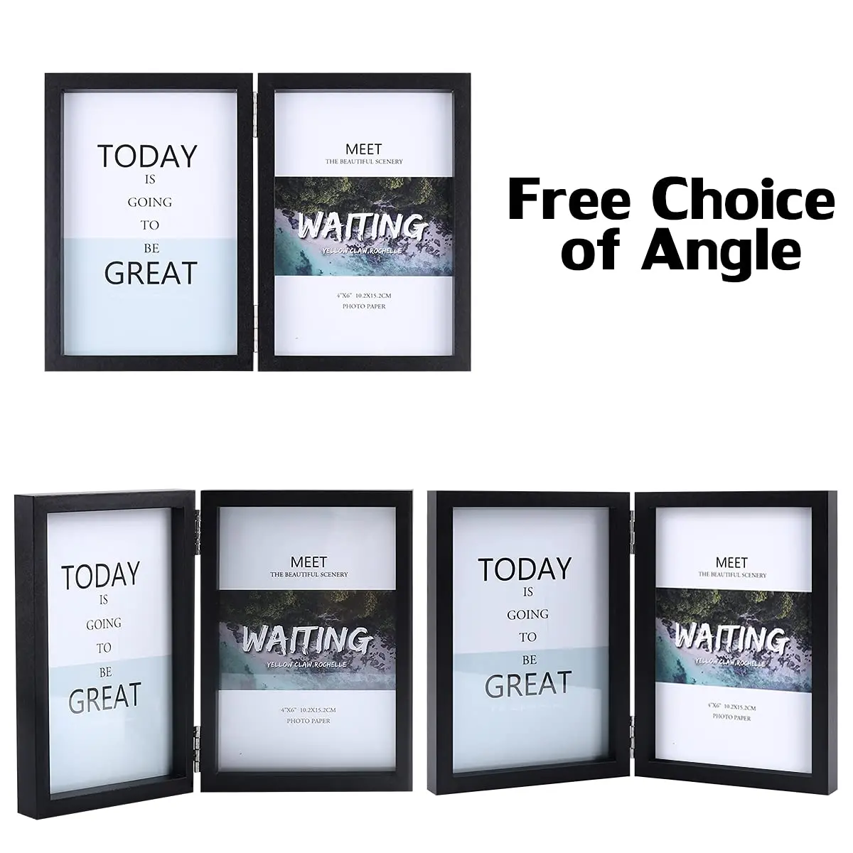 WUTL 4x6 Double Picture Frame MDF Wood with Real Glass Stand Vertical on Tabletop, Black | Elegant Family Memory Display - view 4