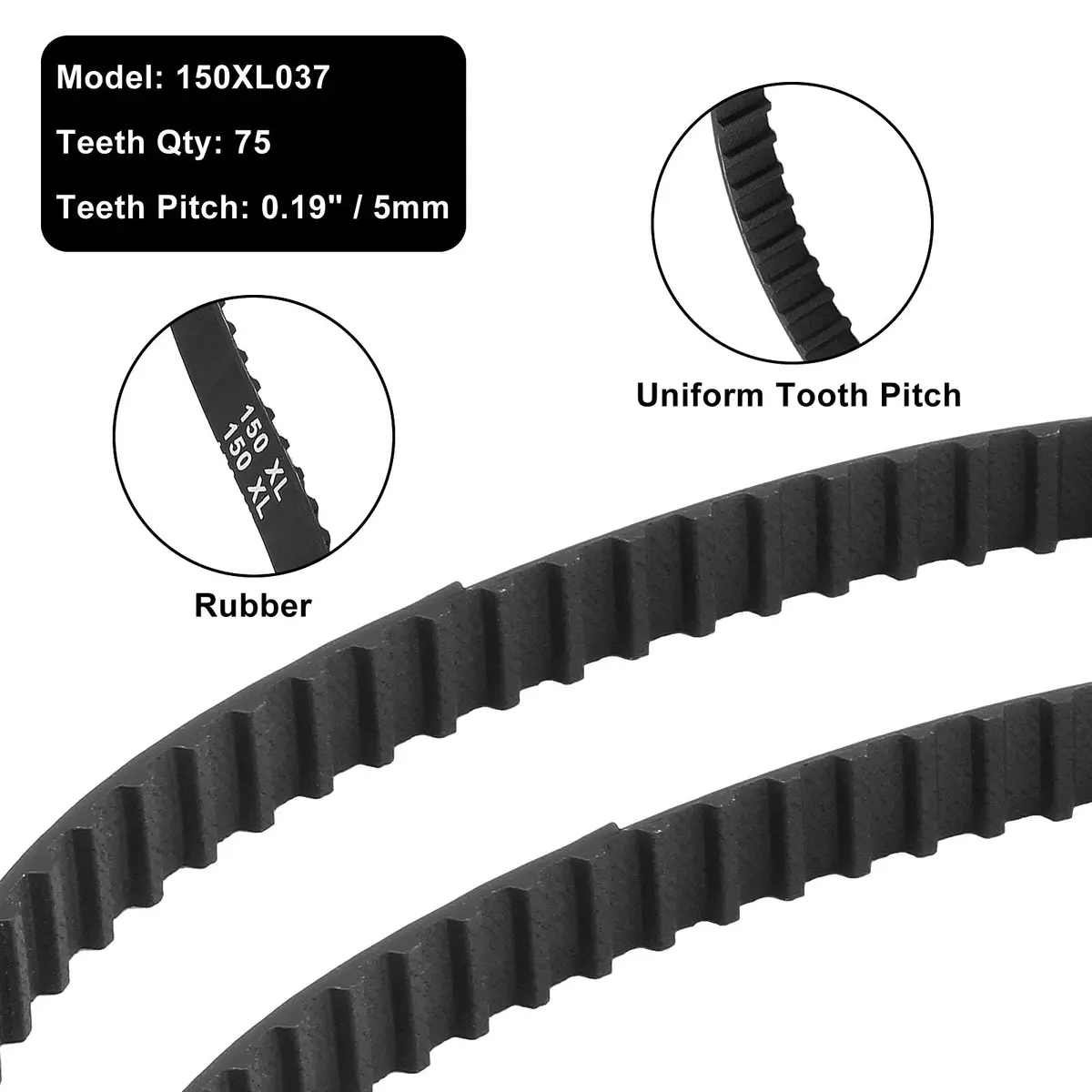 Qjaiune 2Pcs 150XL037 Timing Belt 75T 10mm | Neoprene, Nylon, Glass Fiber Drive Belt - view 4