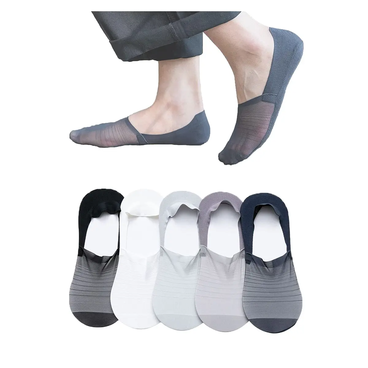 coloredlife Invisible Ice Silk No Show Socks | 5 Pairs, Unisex Shoe Liners - main product image