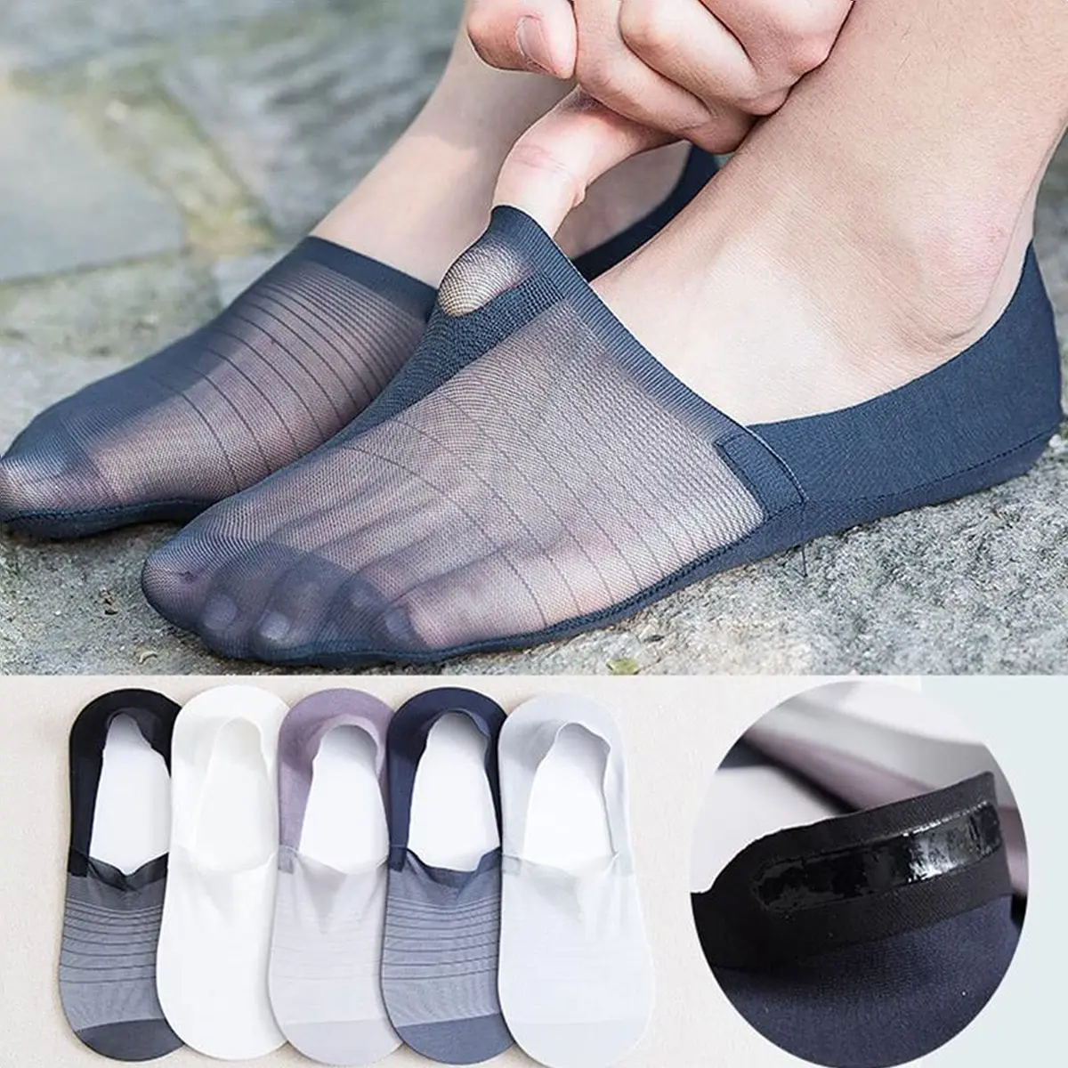 coloredlife Invisible Ice Silk No Show Socks | 5 Pairs, Unisex Shoe Liners - view 2