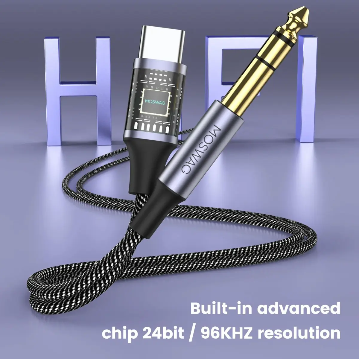 MOSWAG USB-C to 6.35mm 1/4" TRS Stereo Audio Cable 1m (3.28ft) | Hi-Fi Sound Quality for Playback Only - view 5