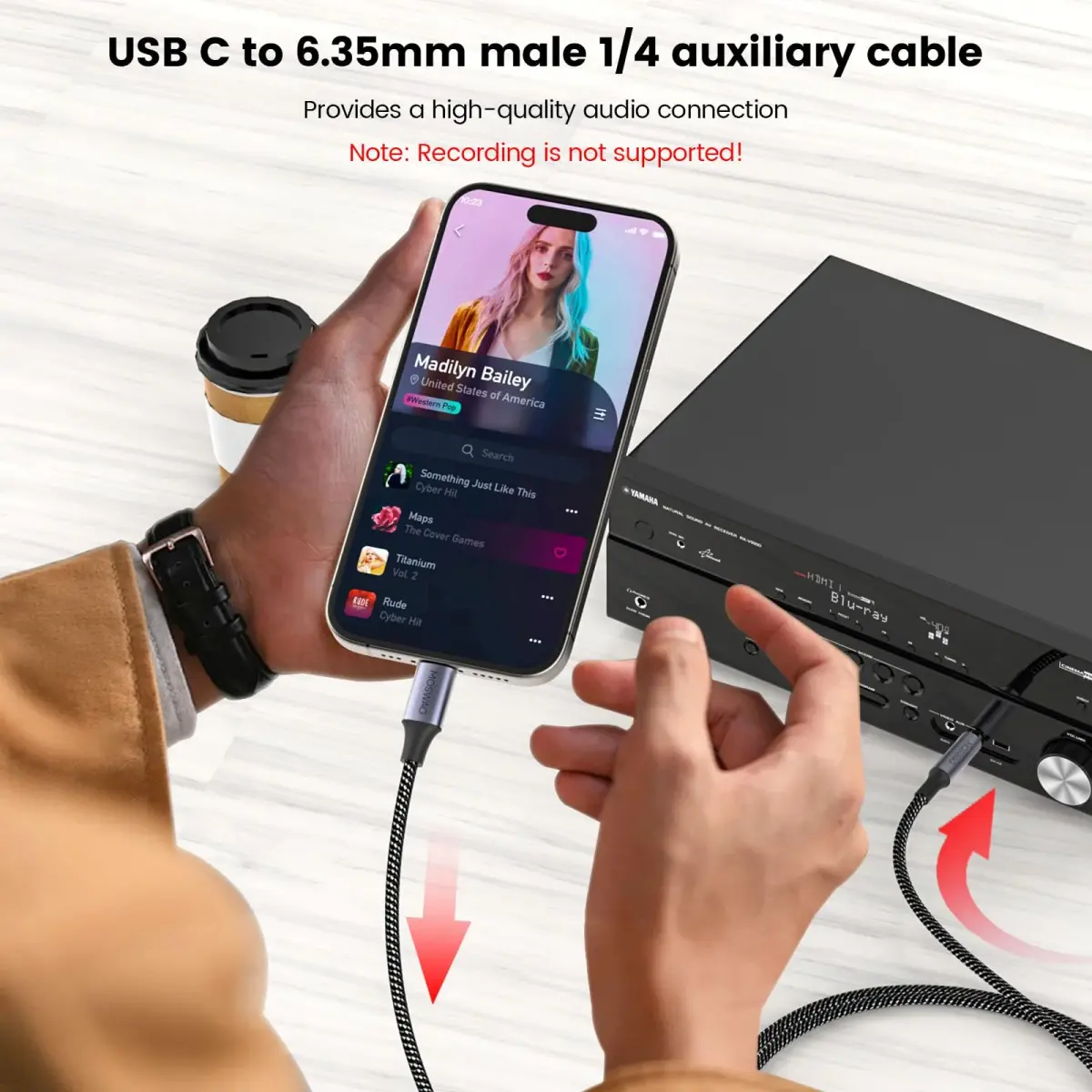 MOSWAG USB-C to 6.35mm 1/4" TRS Stereo Audio Cable 1m (3.28ft) | Hi-Fi Sound Quality for Playback Only - view 6