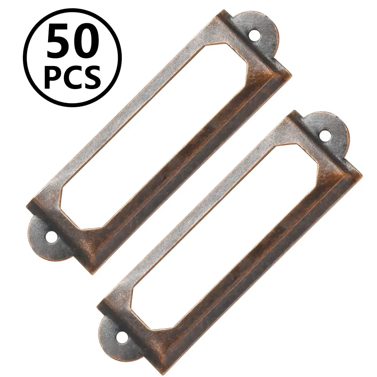 Qjaiune Metal Label Holders 60x17mm Red Bronze (2.36"x0.67") with Screws | Antique Copper Finish, Rust-Resistant, 50-Pack - view 2