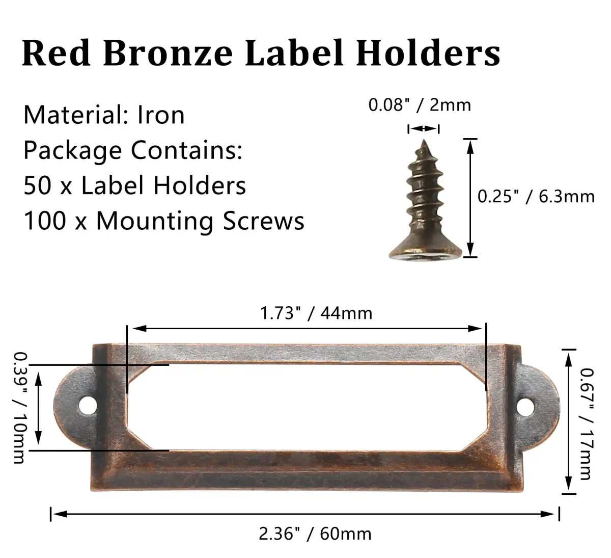 Qjaiune Metal Label Holders 60x17mm Red Bronze (2.36"x0.67") with Screws | Antique Copper Finish, Rust-Resistant, 50-Pack - view 3