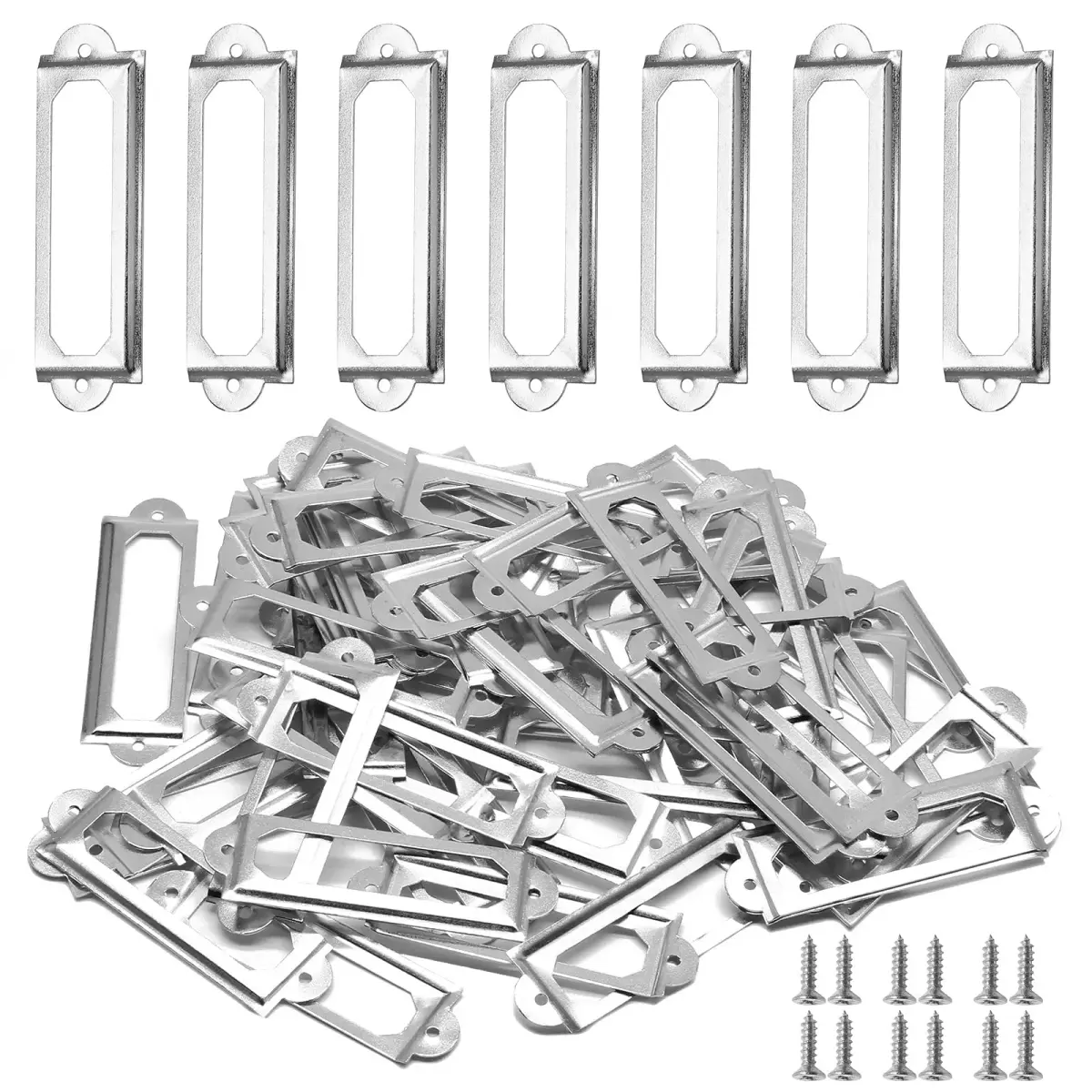 Qjaiune Silver Metal Label Holders 50 PCS | Rust-Resistant Iron with Screws - main product image
