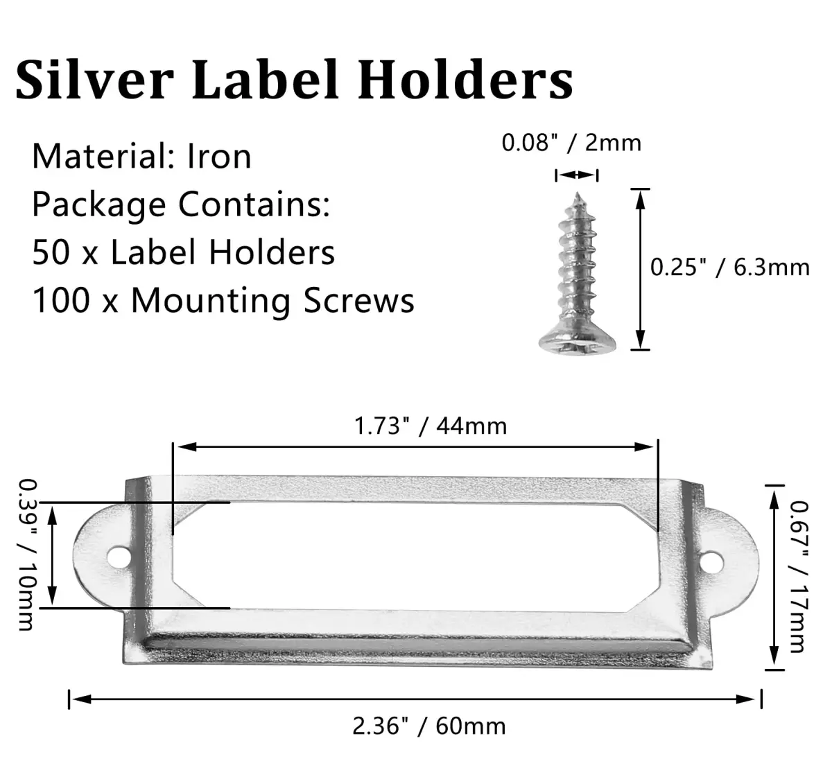 Qjaiune Silver Metal Label Holders 50 PCS | Rust-Resistant Iron with Screws - view 3