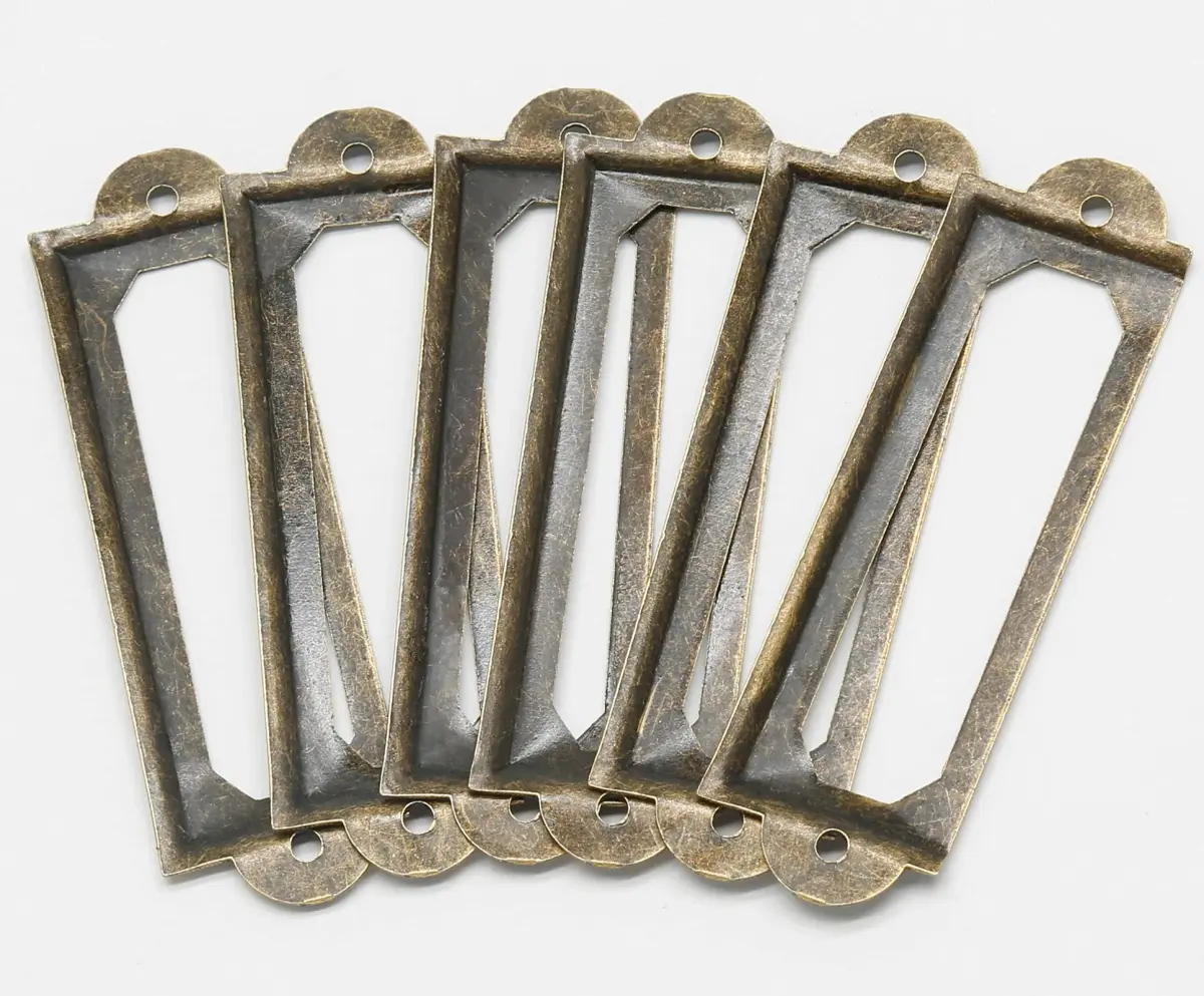 Qjaiune Metal Label Holders 60x17mm Antique Bronze with Screws | Pack of 50 for Cabinets & Drawers - view 6
