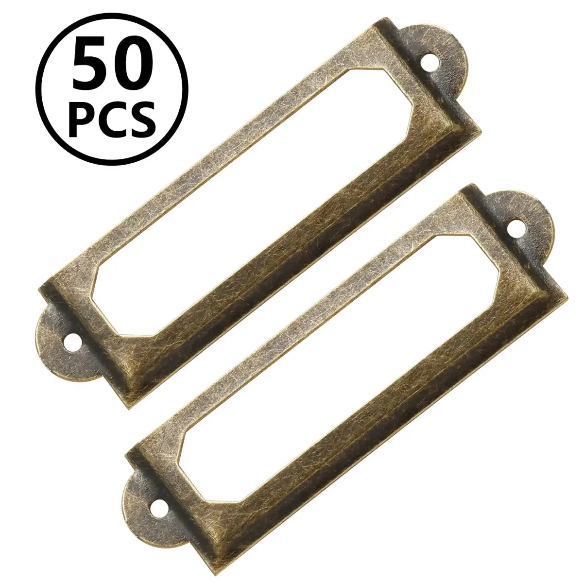 Qjaiune Metal Label Holders 60x17mm Antique Bronze with Screws | Pack of 50 for Cabinets & Drawers - view 2