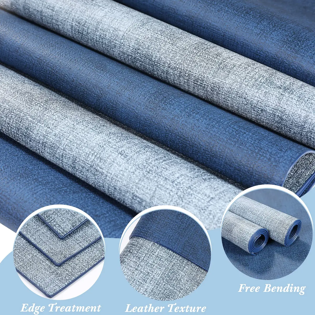 SUEH DESIGN Leather Placemats Set of 6, Navy Blue & Light Blue | Reversible Heat & Water-Resistant Dining Table Mats (43x31 cm) - view 5
