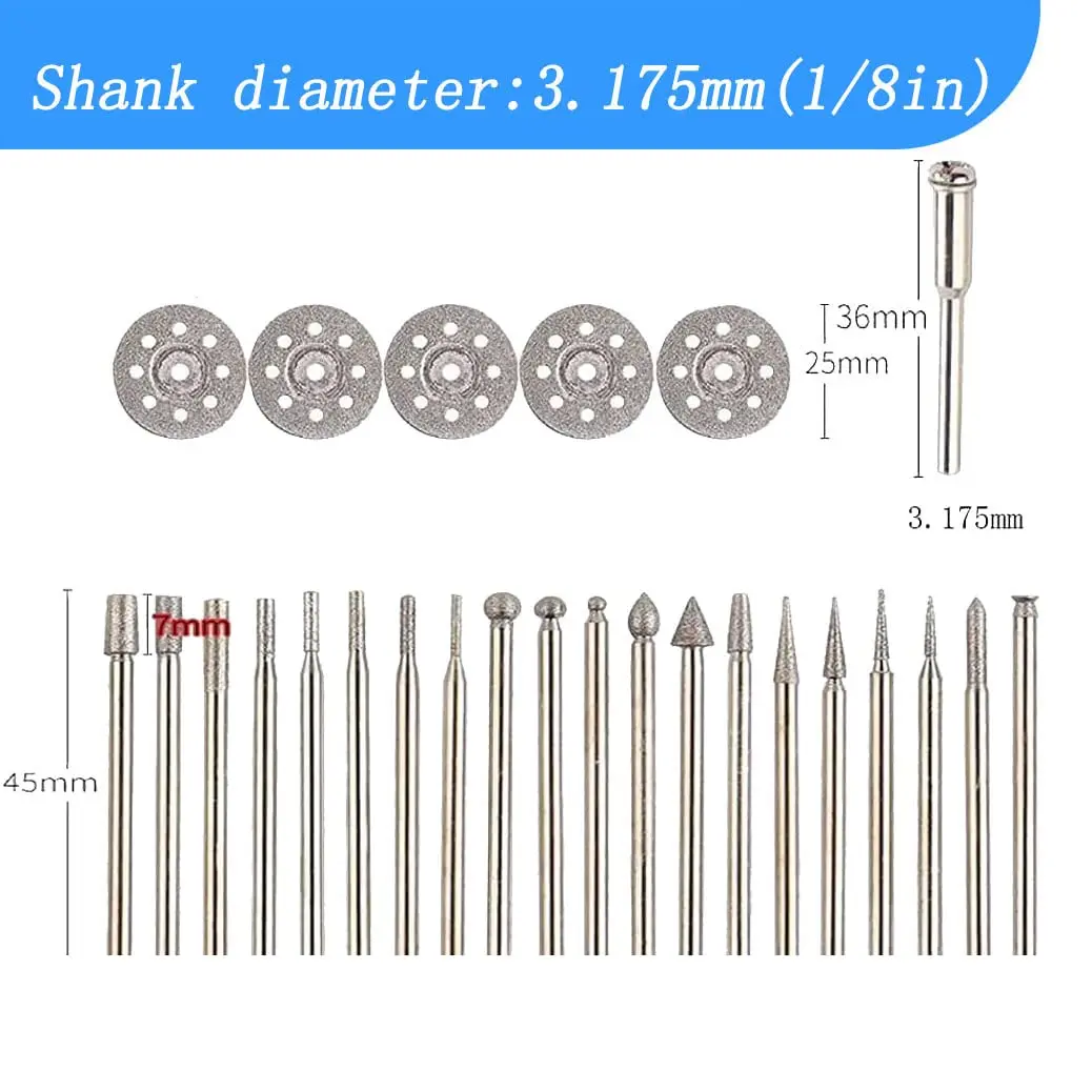 Luo ke Diamond Burr Set 20 Pcs & Grinding Wheel 5 Pcs | Various Shapes for Dremel Rotary Tools - view 2