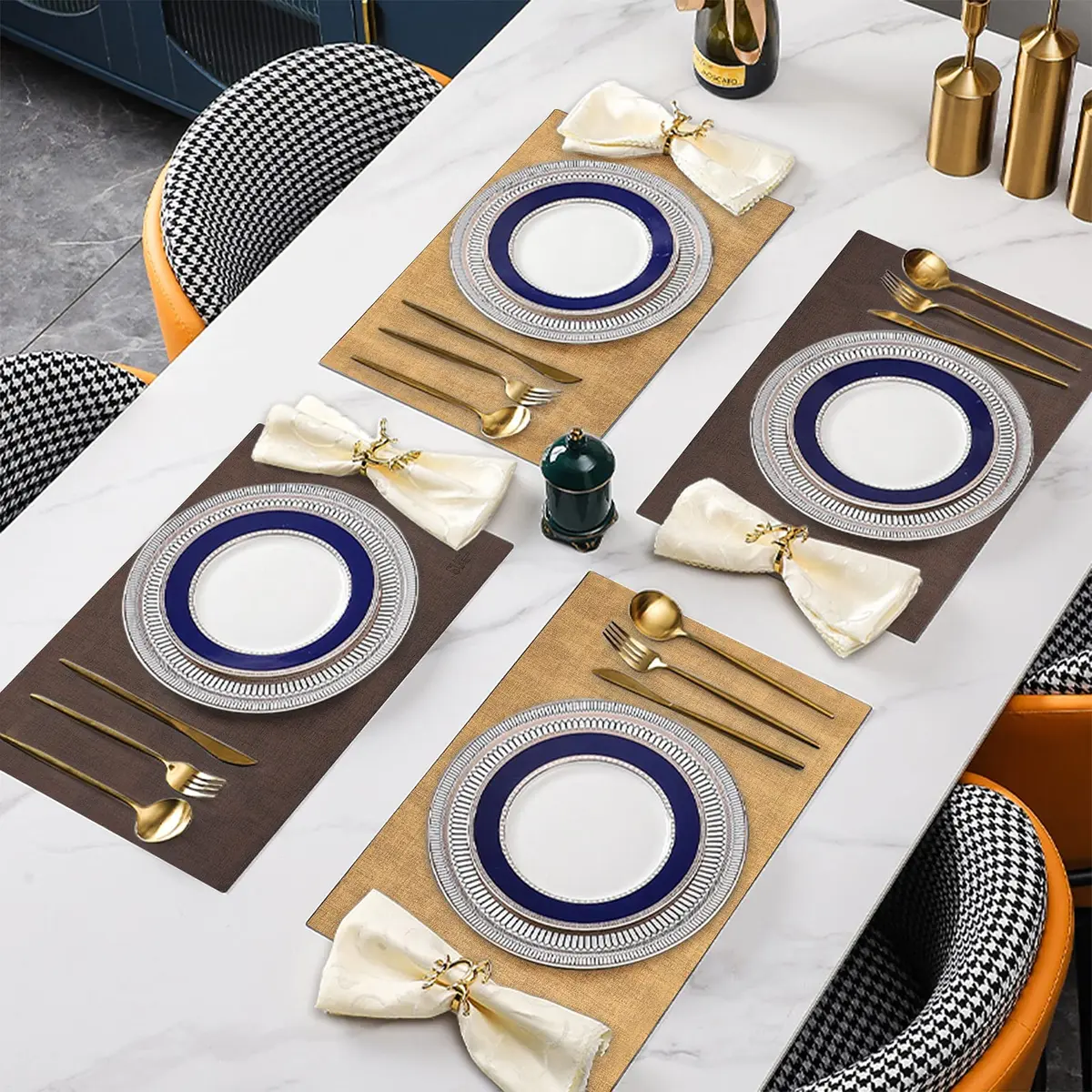 SUEH DESIGN Leather Placemats Set of 6 | Elegant Heat & Water Resistant Table Mats - view 6