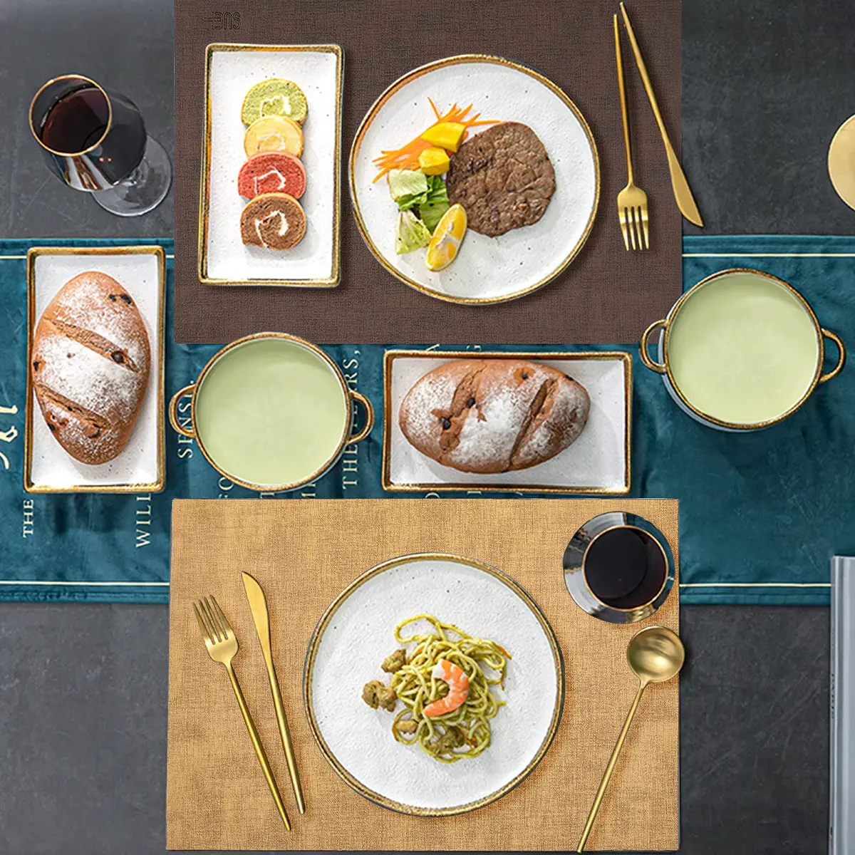 SUEH DESIGN Leather Placemats Set of 6 | Elegant Heat & Water Resistant Table Mats - view 8