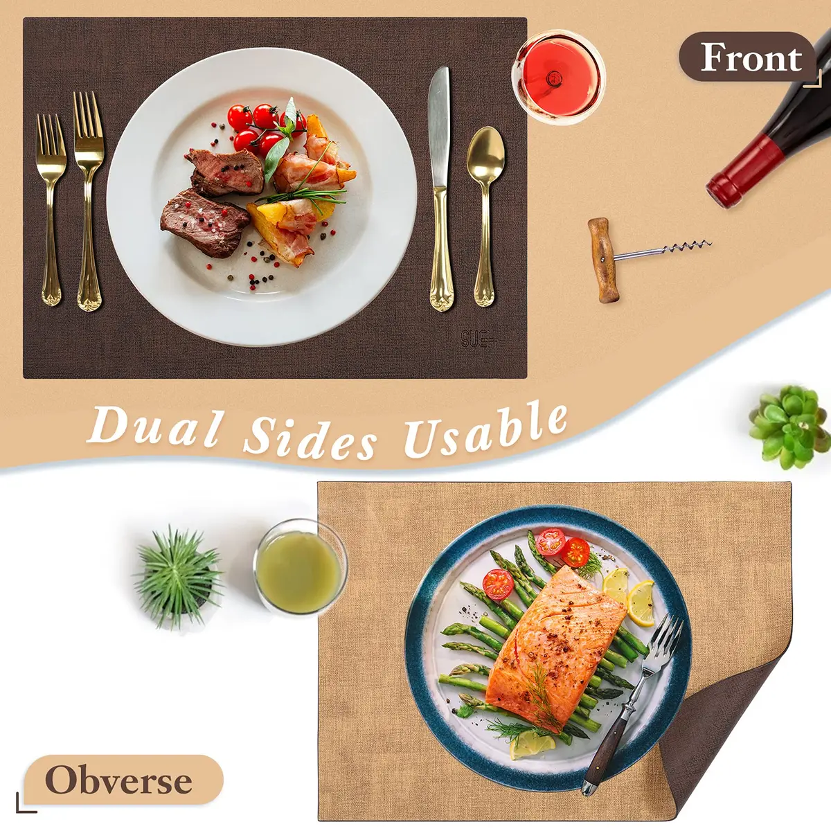 SUEH DESIGN Leather Placemats Set of 6 | Elegant Heat & Water Resistant Table Mats - view 2
