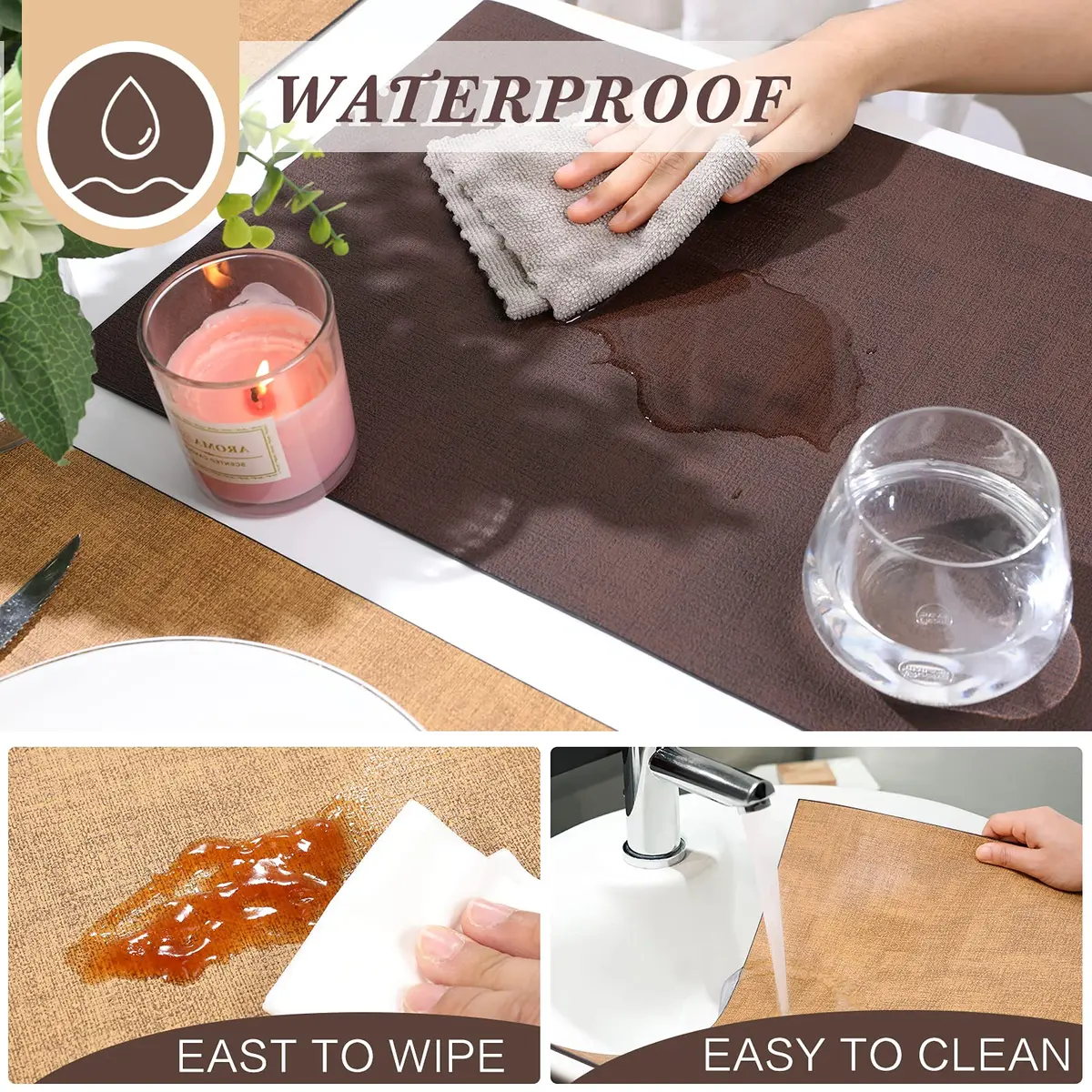 SUEH DESIGN Leather Placemats Set of 6 | Elegant Heat & Water Resistant Table Mats - view 3