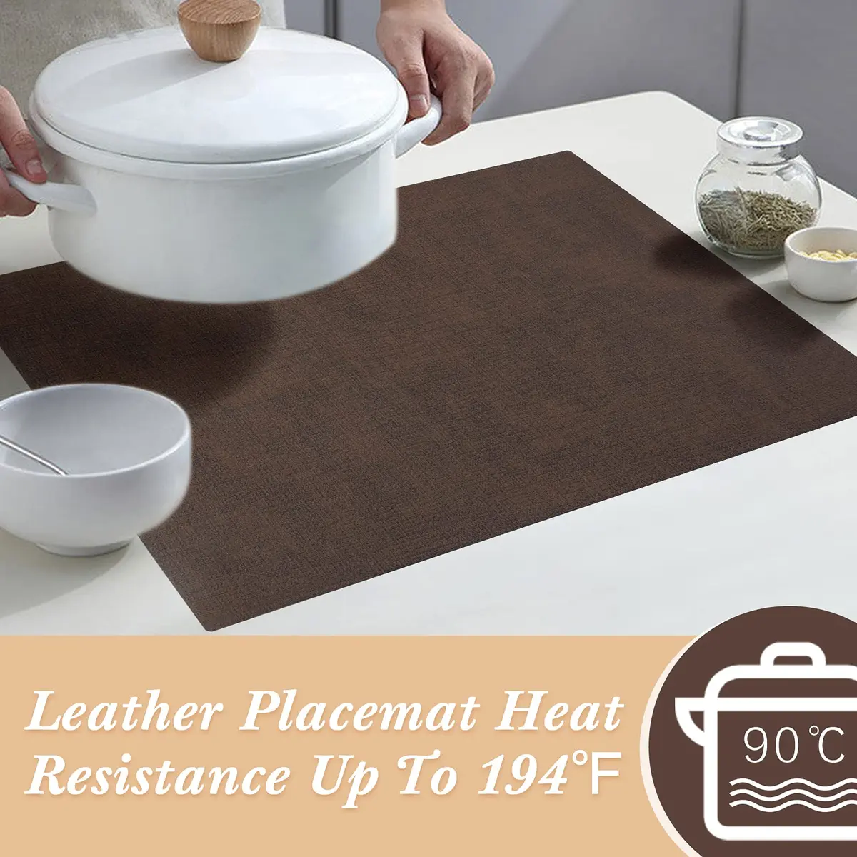 SUEH DESIGN Leather Placemats Set of 6 | Elegant Heat & Water Resistant Table Mats - view 4