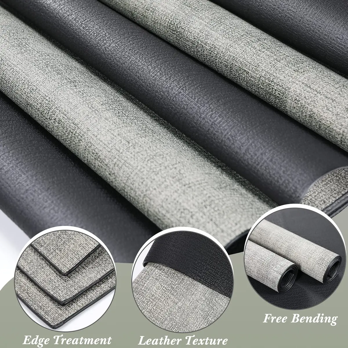 SUEH DESIGN Leather Placemats Set of 6, Black & Gray | Reversible Non-Slip Table Mats for Dining Kitchen - view 5