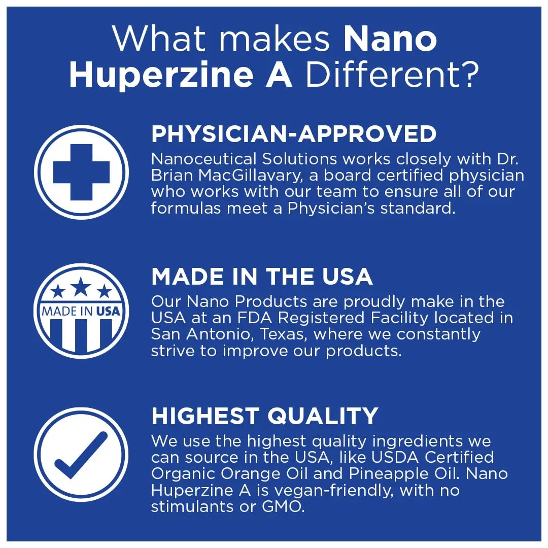 Nanoceutical Solutions Huperzine A Liquid Drops | Memory & Focus Support | 200 mcg per Serving, 30 Servings | Made in USA - view 3