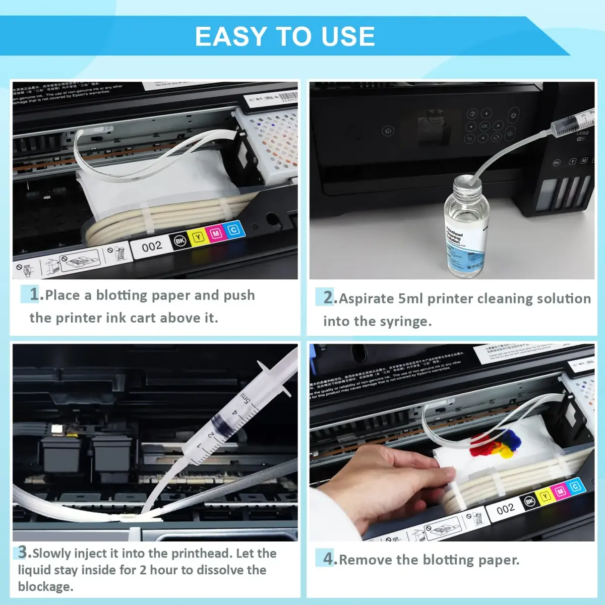 Wawocs Universal Inkjet Printer Cleaning Kit 250ml (8.45 Fl Oz) | Cleans Epson, HP, Canon Printheads - view 4