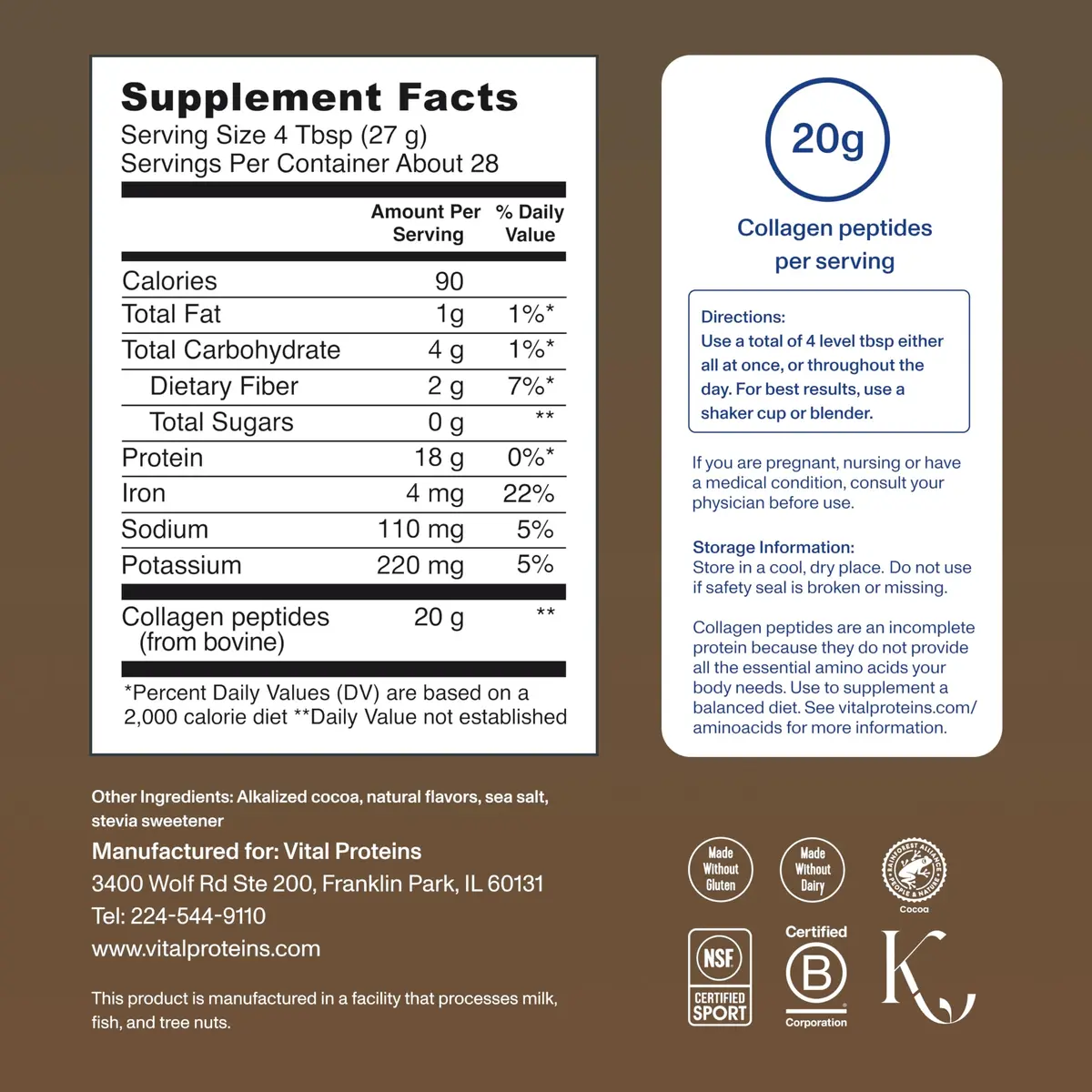 Vital Proteins Collagen Peptides Powder Chocolate 26.8oz (800ml) | Supports Hair Skin Nails Joints - view 6