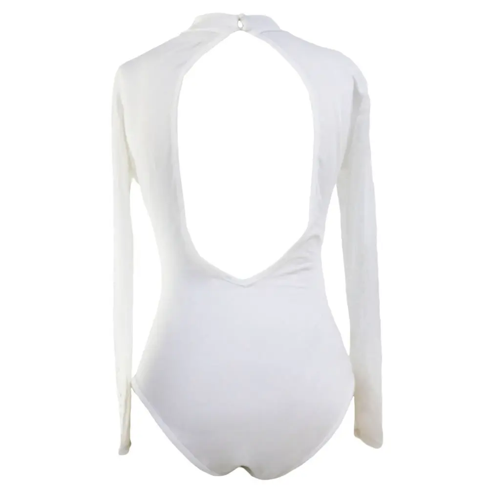 Lrady Women's Backless Rhinestone Bodysuit Long Sleeve High Neck Top | Sparkling Mesh Clubwear in XX-Large - view 5