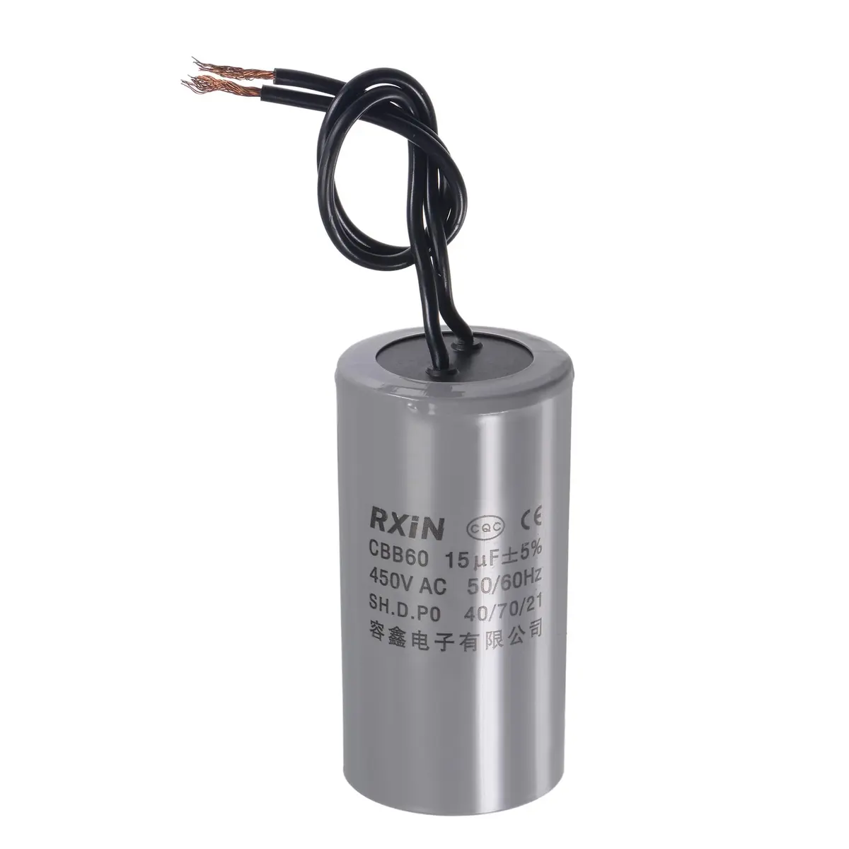 uxcell CBB60 Run Capacitor 15uF 450V AC 2 Wires Cylinder 74x38mm for Air Compressor Water Pump Motor | 15uF Polypropylene - view 5