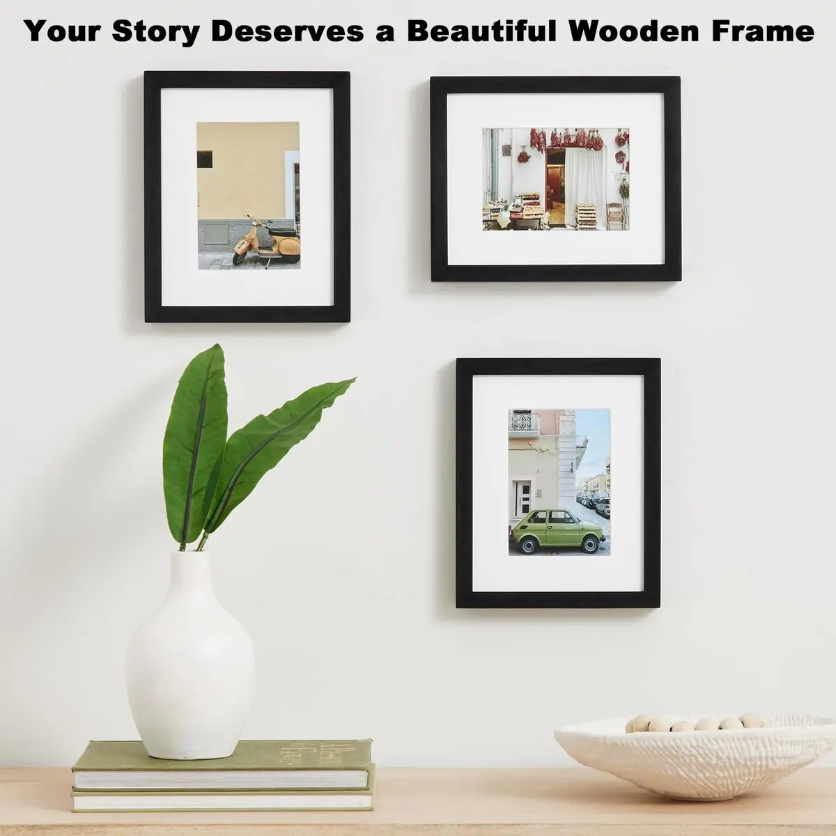 RPJC 9x12 (6x8 with Mat) Solid Wood Picture Frame Real Glass Cover Black | Classic Wall & Tabletop Display - view 3