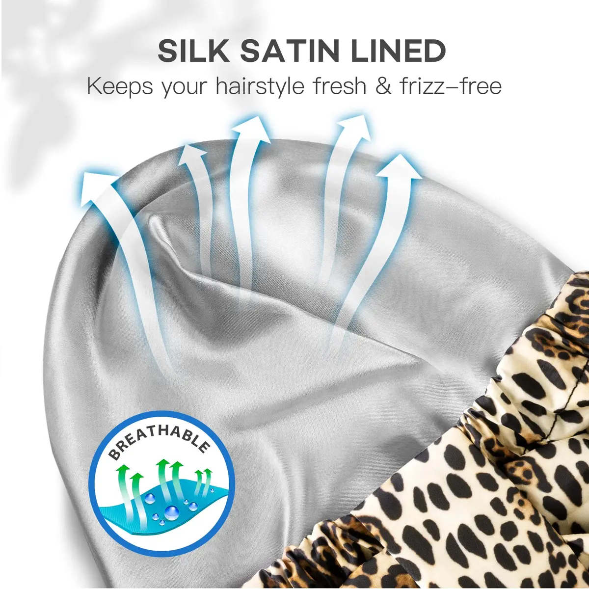 INNELO Shower Cap for Women Reusable Waterproof, Double Layer, Satin Lined | Keeps Hair Dry & Stylish (70-120 chars) - view 4