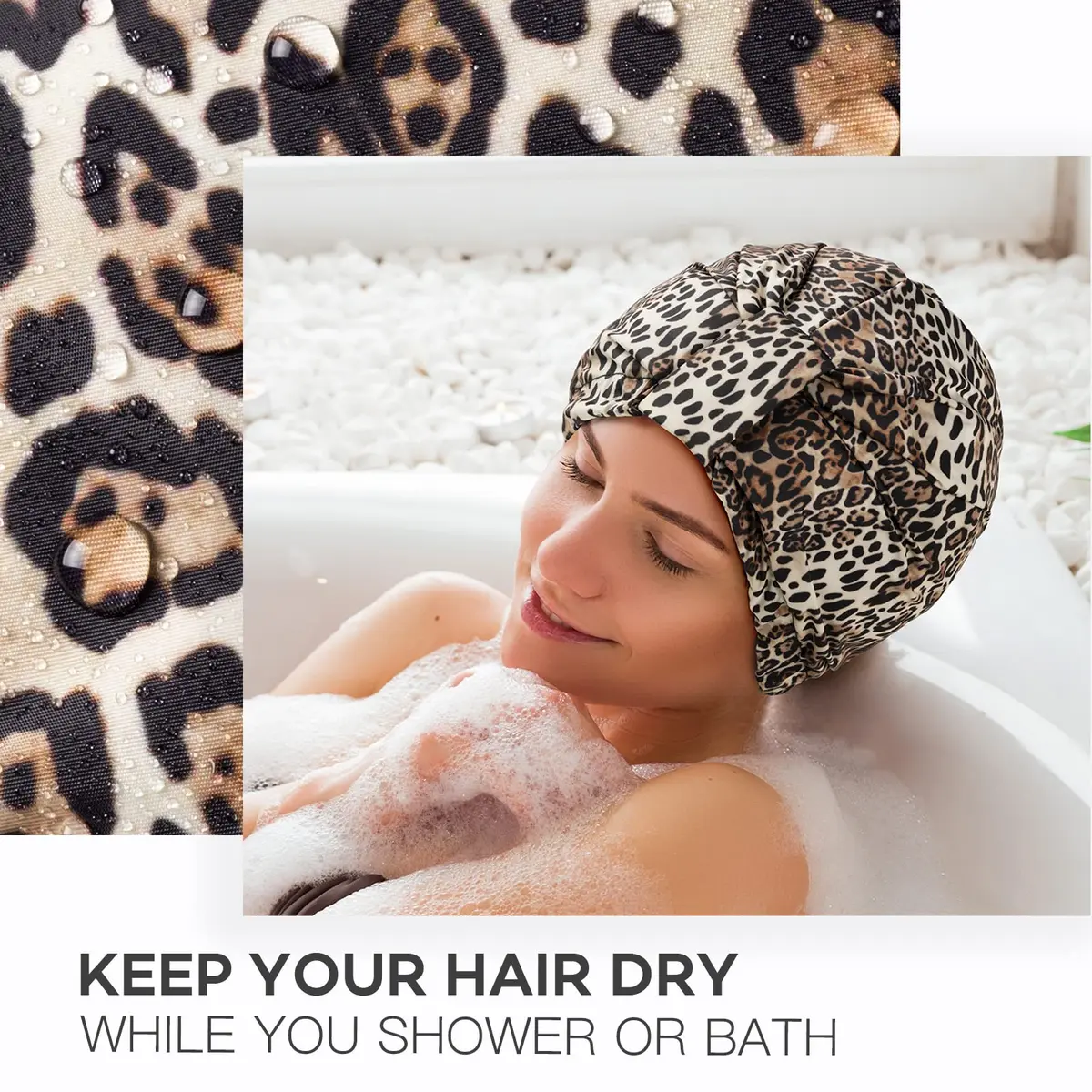 INNELO Shower Cap for Women Reusable Waterproof, Double Layer, Satin Lined | Keeps Hair Dry & Stylish (70-120 chars) - view 5