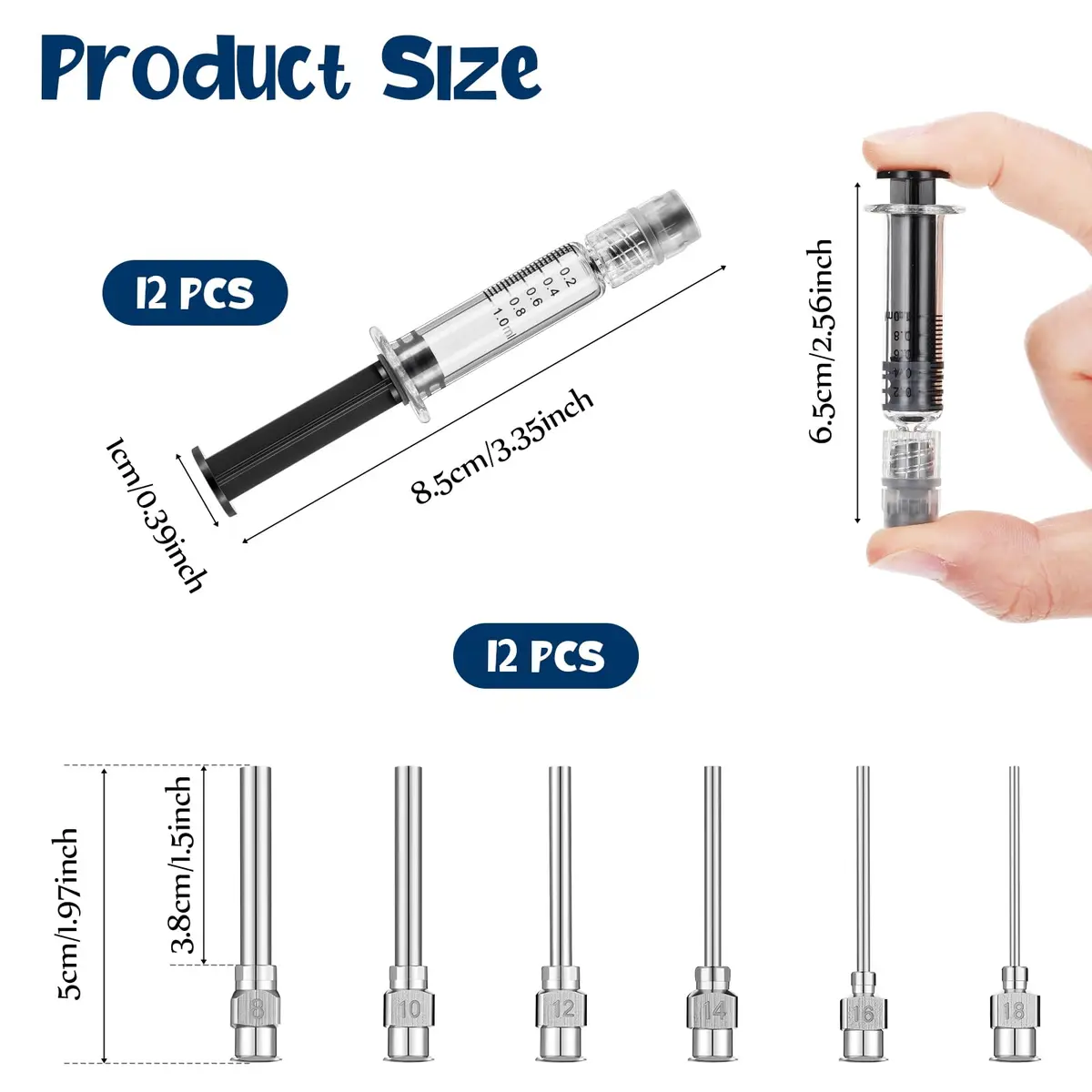 Nuanchu 12 Pack 1ml Glass Syringes with Blunt Needles | Industrial & Artistic Use, Non-Medical - view 2