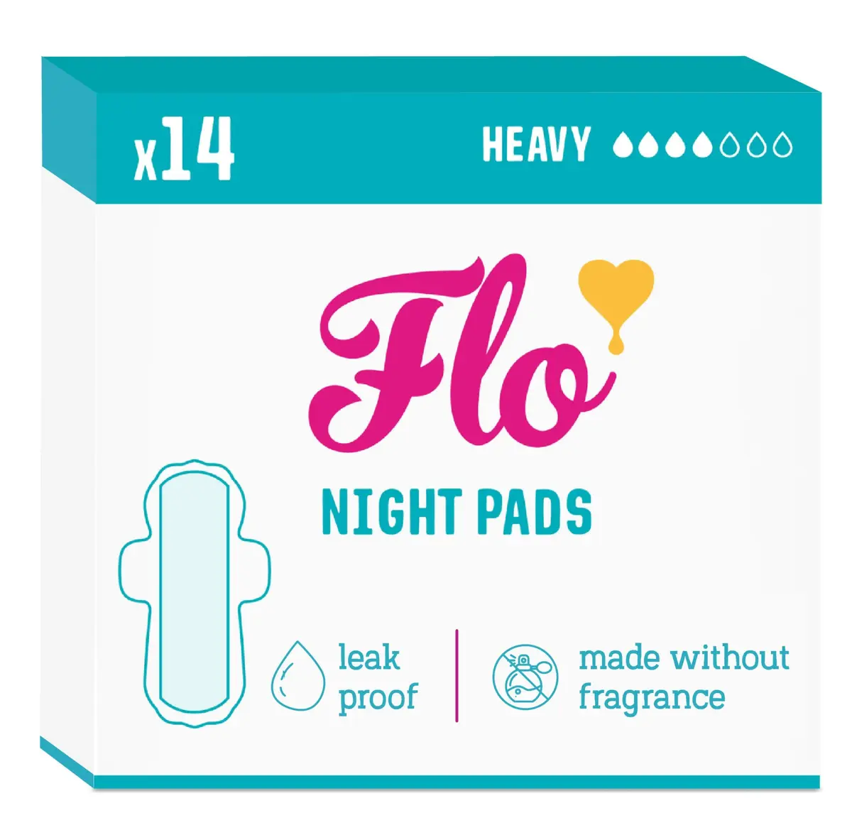 FLO Night Menstrual Pads 14 Count (Pack of 1) | Organic Bamboo Period Pads for Heavy Flow - main product image