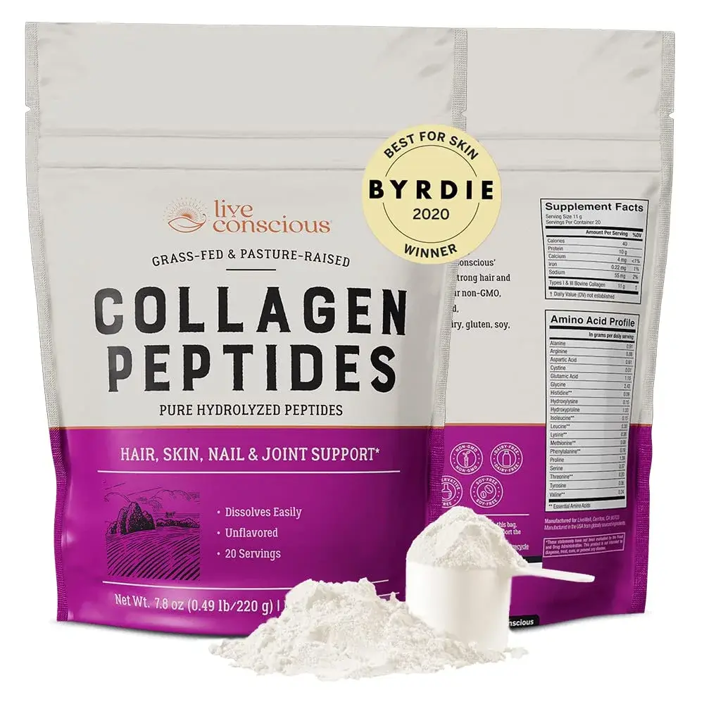 Live Conscious Collagen Powder Hydrolyzed Collagen Peptides Type I & III 203g (7.8 oz) | Supports Skin, Hair, Nails & Joints - main product image