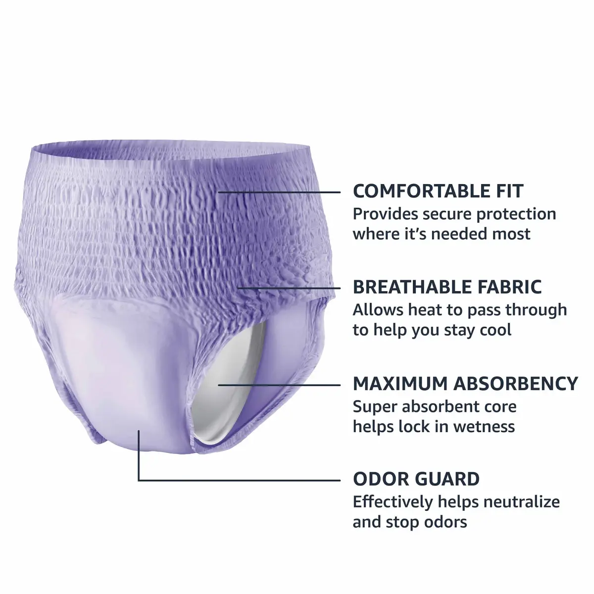 Amazon Basics Postpartum Incontinence Underwear for Women XX-Large Lavender 14 Count | Maximum Absorbency & Odor Control - view 3