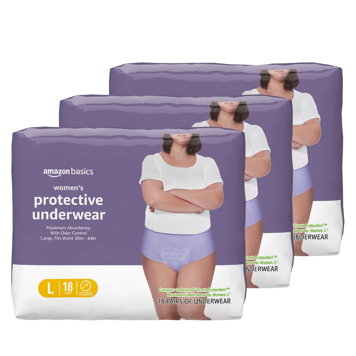 Amazon Basics Incontinence Underwear for Women, Large, Lavender, 54 Count (3 Packs of 18) | Maximum Absorbency & Odor Protection - main product image