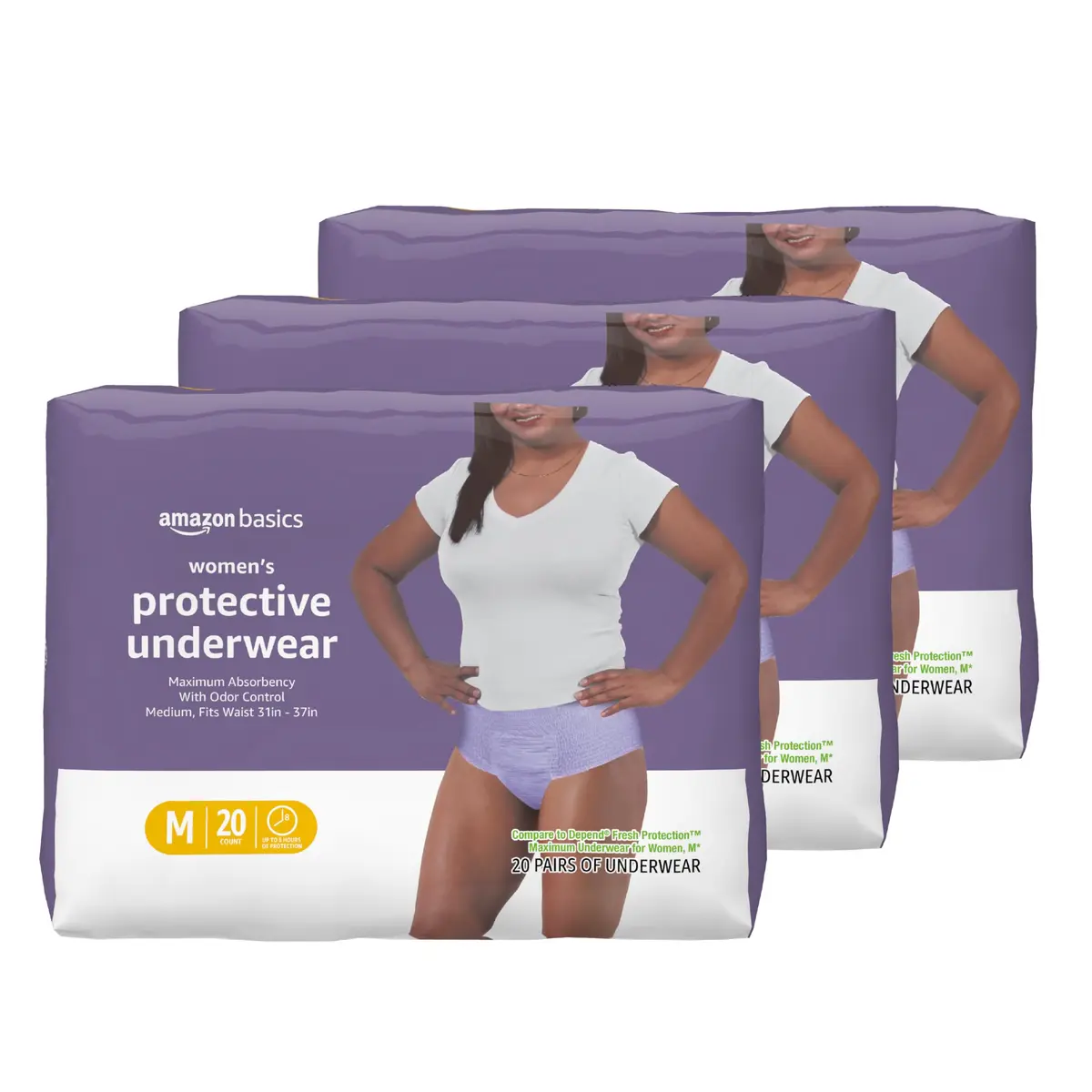 Amazon Basics Maximum Absorbency Incontinence Underwear for Women, Medium, Lavender, 60 Count | Dri-Fit Technology for Bladder Leak Protection - main product image