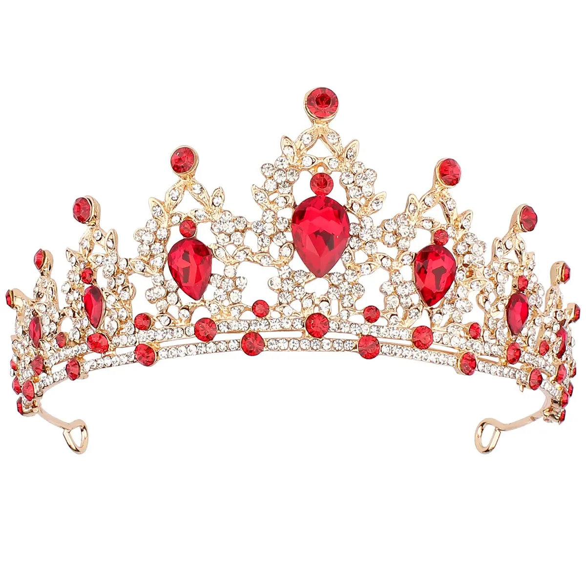 CAVETEE Gold Baroque Queen Crown for Women - Luxurious Red Rhinestones - Wedding, Prom, Christmas, Thanksgiving - main product image