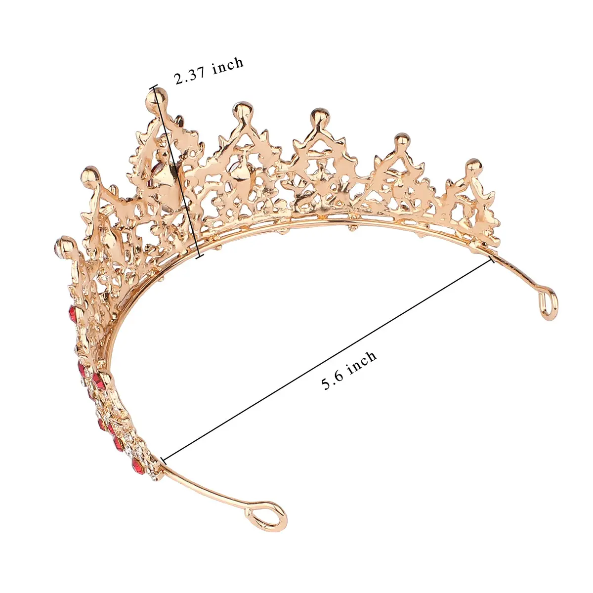 CAVETEE Gold Baroque Queen Crown for Women - Luxurious Red Rhinestones - Wedding, Prom, Christmas, Thanksgiving - view 3