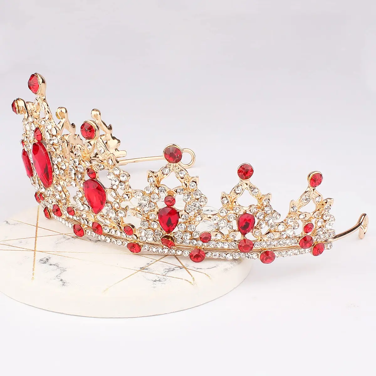 CAVETEE Gold Baroque Queen Crown for Women - Luxurious Red Rhinestones - Wedding, Prom, Christmas, Thanksgiving - view 4