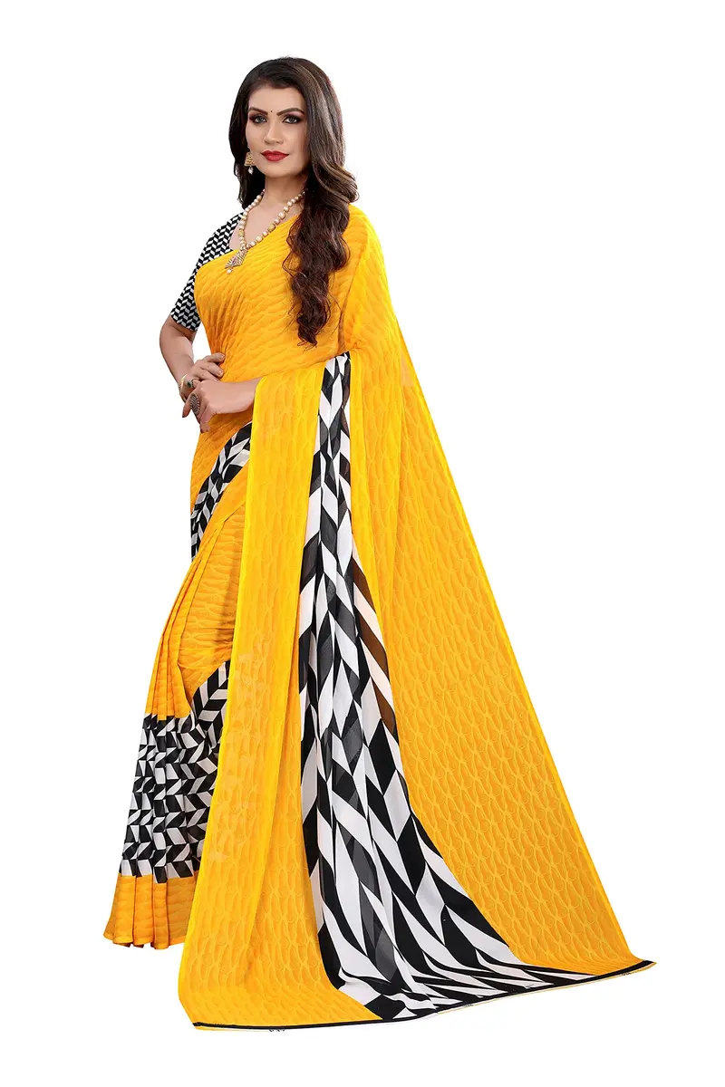 Yashika Georgette Print Saree with Blouse, Yellow, 5.5 m (18 ft) | Imported Saree for Women - view 2