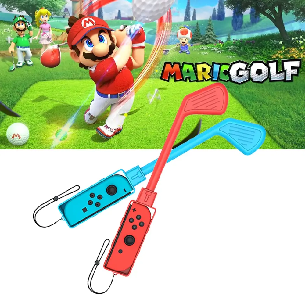 Uxilep Mario Golf Switch Joy-Con Accessories 2 Pack | Mini Hand Grip & Wrist Strap (Red & Blue) - main product image