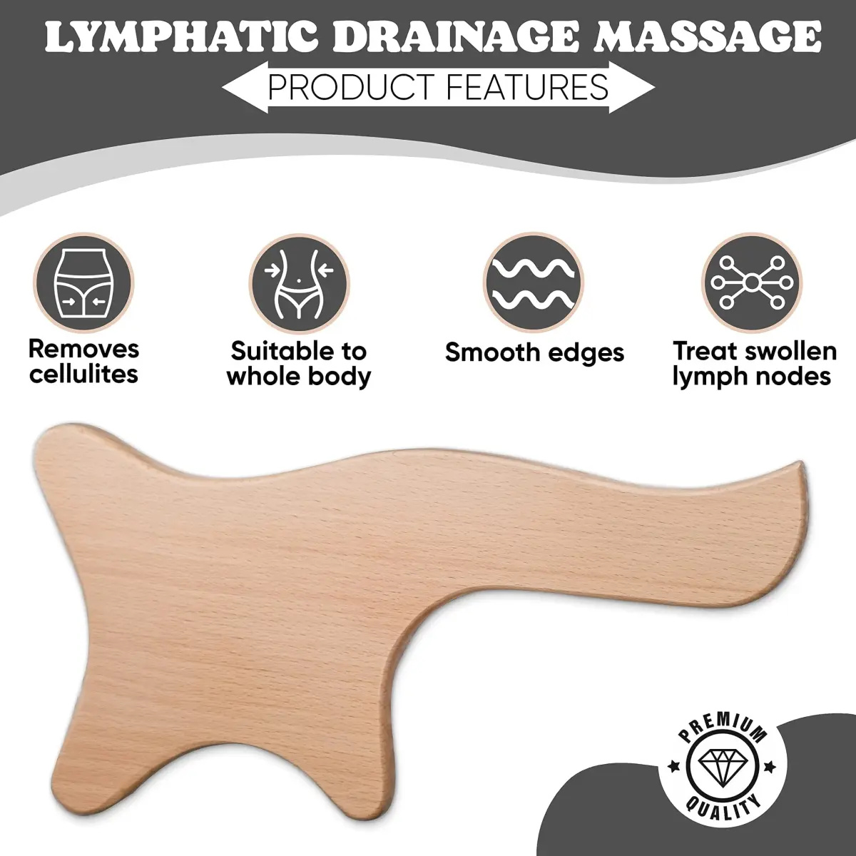 GustoGoods Lymphatic Drainage Paddle & Dry Skin Brush Set | 12 inch (30.48 cm) Paddle, Natural Bristle Brush - view 3