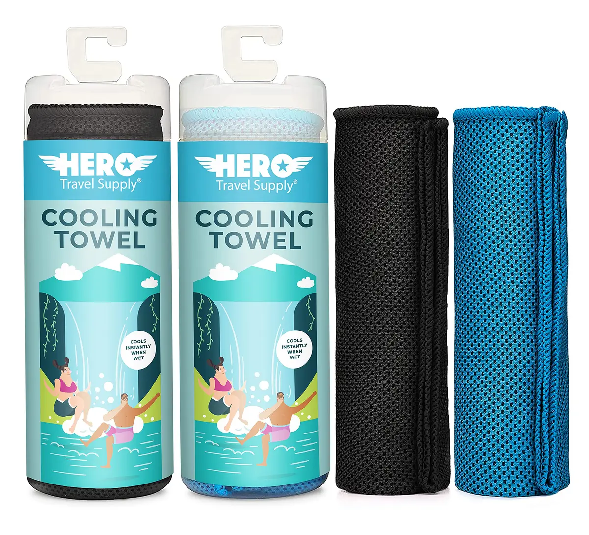 Hero Travel Supply Cooling Towels for Neck & Face (2 Pack) | Instant 30-60 Min Cooling, Microfiber, Reusable, Travel-Ready - main product image