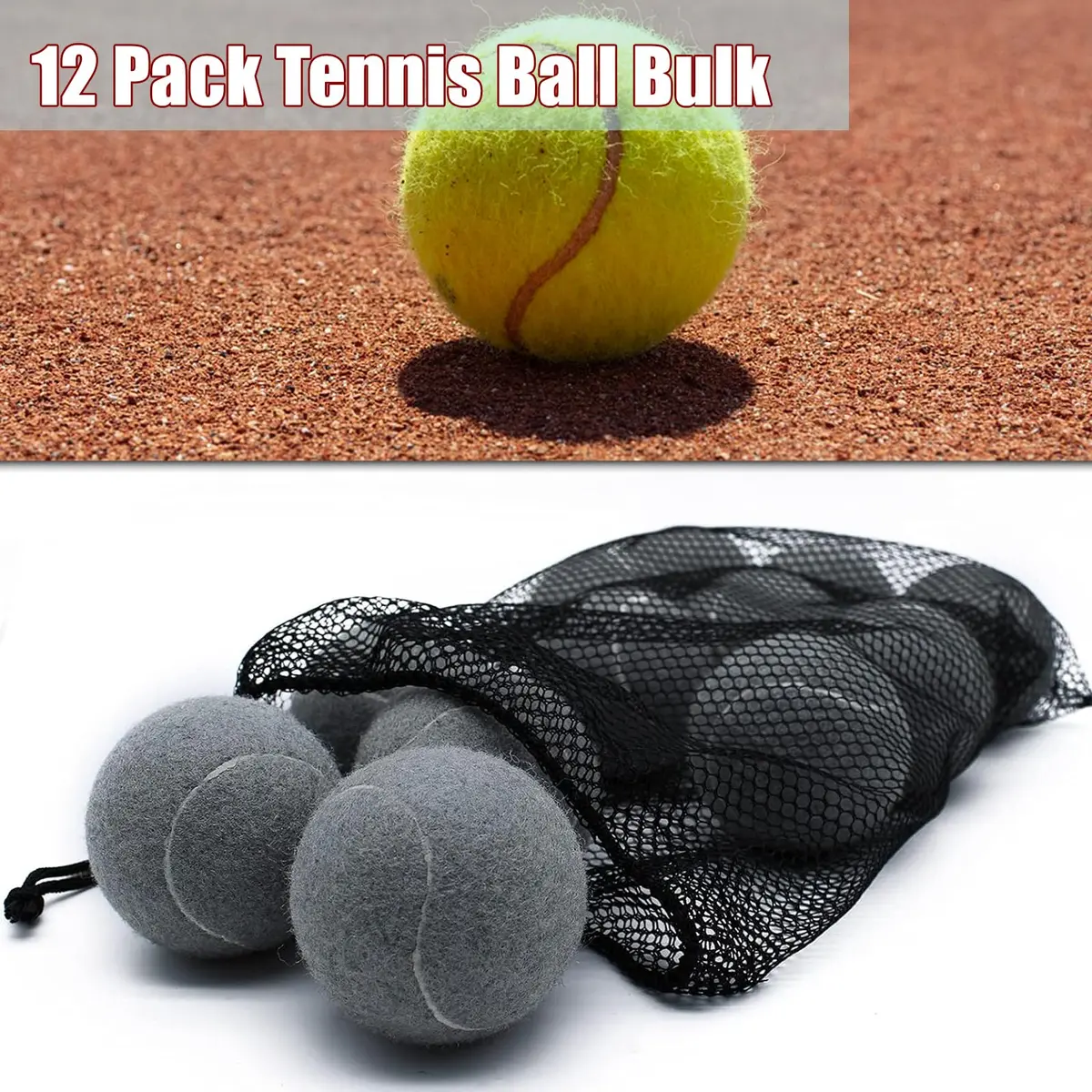 Magicorange Tennis Balls 12 Pack for Training & Pet Playing, Grey | Durable Rubber & Felt, Bright Colors, Reusable Mesh Bag - view 5