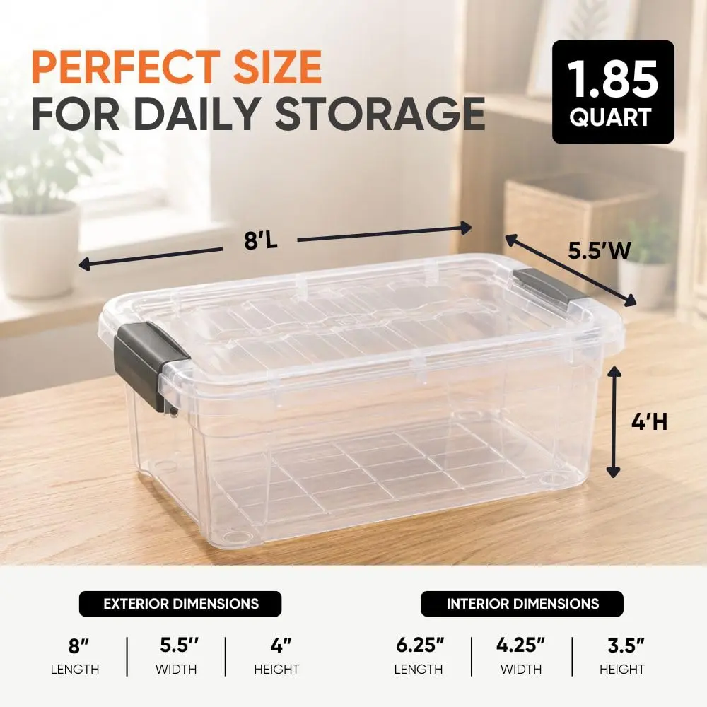 Superio 1.85 Quart Clear Plastic Storage Boxes with Lids | Stackable BPA-Free Organizer Containers for Home & Office - view 3