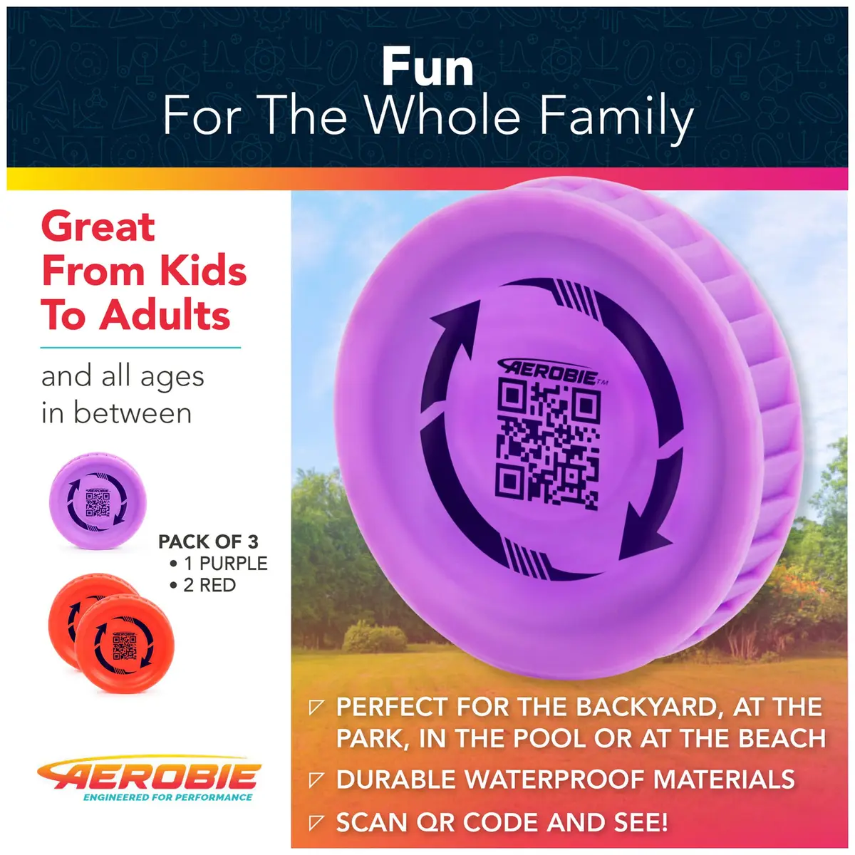 Aerobie Pro Lite Miniature Throwing Discs 3-Pack (2 Red, 1 Purple) | Perfect for Kids, Backyard Games & Disc Golf - view 7