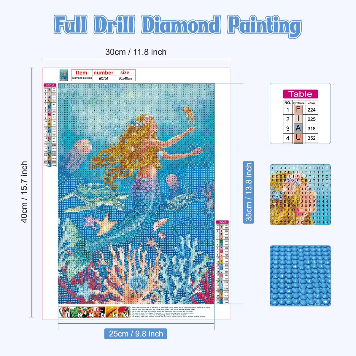 NAIMOER Mermaid Diamond Art Kits for Adults, 5D Full Drill Nautical Fish Painting 30cm x 40cm | DIY Craft for Home Wall Decor - view 2