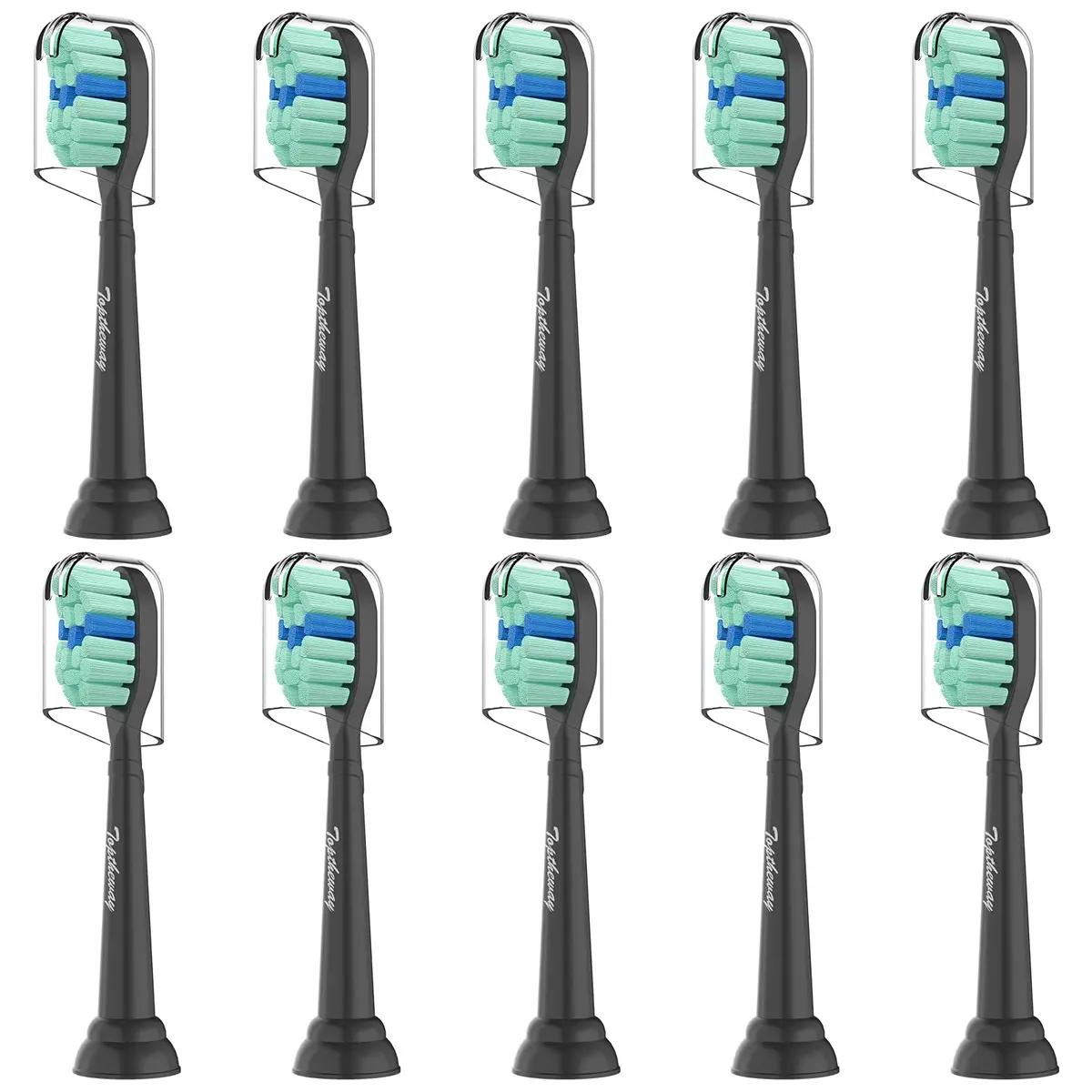 toptheway Toothbrush Replacement Heads Compatible with Philips Sonicare Black | Plaque Control 10 Pack - main product image