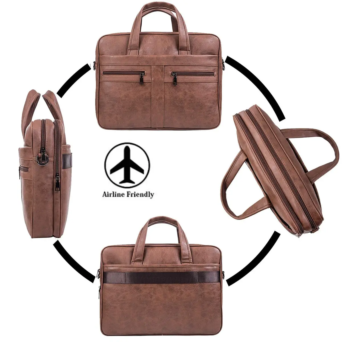 seyfocnia Men's 17.3 Inch Laptop Messenger Bag | Brown PU Leather Business Satchel with 9 Pockets - view 7